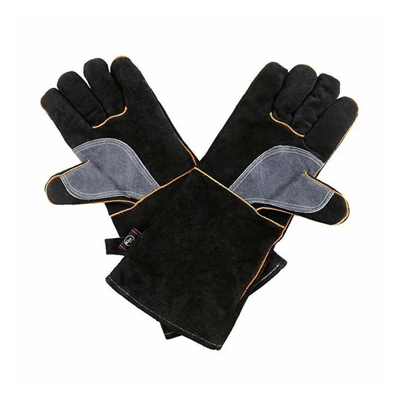 Hitzefeste Spaltleder-Kaminhandschuhe verstärkt (geprüft bis 500 °C Hitzeschutz)