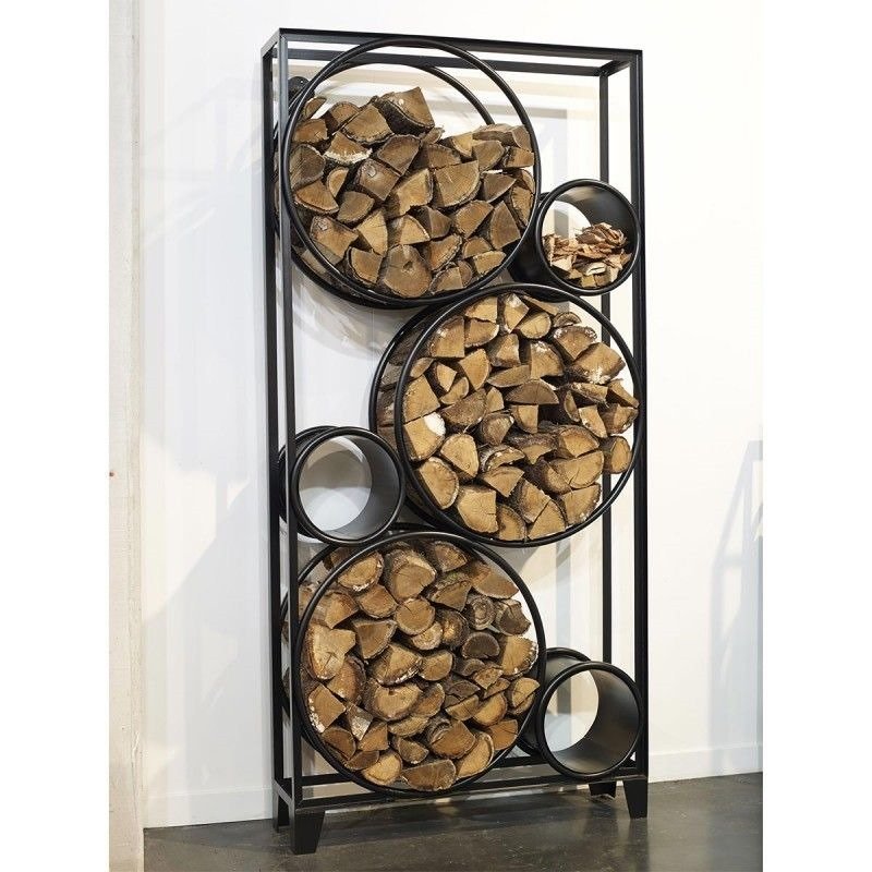 Innenraum-Kaminholzregal aus mattschwarzem Stahl (110 cm Höhe)