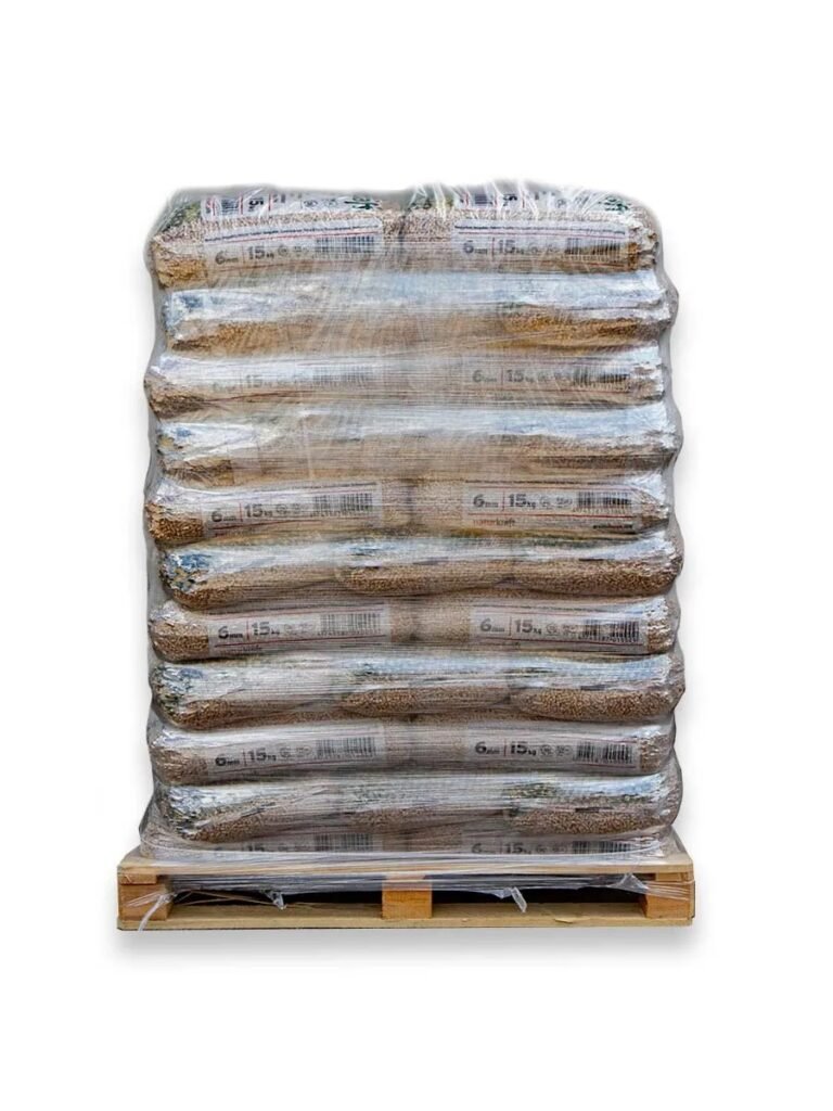 Hochkalorische Sägemehl-Pellets hohe Heizleistung (Palette 66 Säcke — 990 kg)