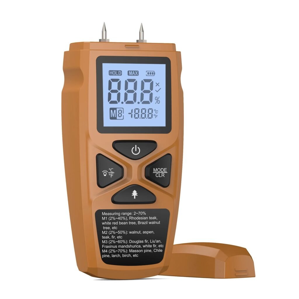 Digitales Holzfeuchtigkeits-Messgerät mit LCD-Display & Prüfspitzen